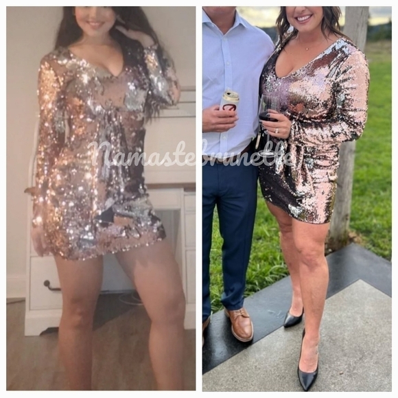 Nwt Lulu's XS Rose Gold Multi Reversible Sequin Mini Dress - Picture 12 of 17